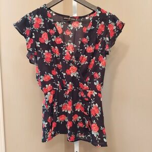 Almost Famous Floral Whimsigoth Rose Floral Peplum‎ Top M 90s Romantic Babydoll